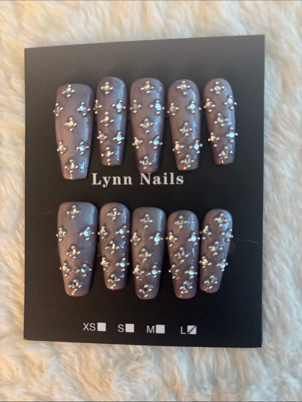 Purple Rhinestone Press-On Nail Set